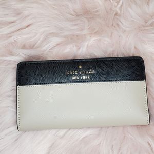 NWT Kate spade large bifold wallet staci colorblocked warm beige black saffiano
